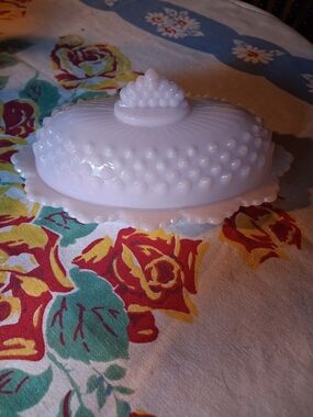 Milk Glass Hobnail Covered Butter Dish - Pink